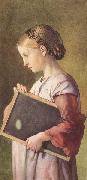 Charles west cope RA Girl holding a Slate (mk46) USA oil painting artist
